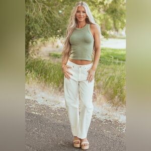 Mica Denim Off White High Rise Stretchy Barrel Jeans